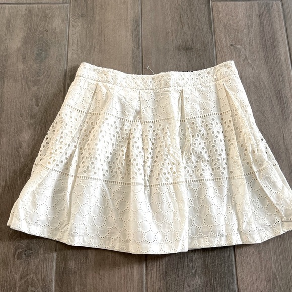 Banana Republic 100% Cotton Eyelet Details Pleated Side Zip Mini Skirt Size 12 - Picture 1 of 10
